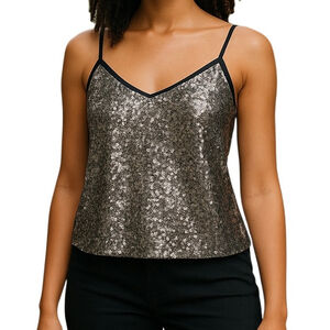 Costa Blanca Gold Silver Sequin Halter Top Spaghetti Strap Shirt Tank SIZE XS